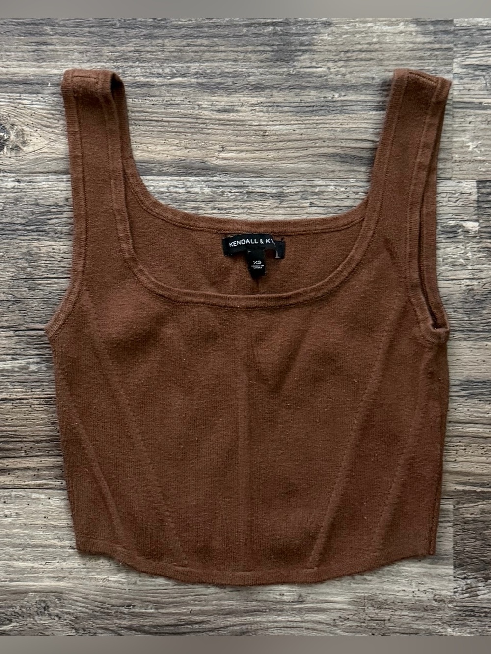 Kendall & Kylie brown corset crop tank top wide straps scoop neck juniors XS